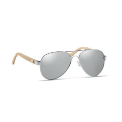 Lunettes de soleil s en bambou personnalisées - Protection UV400 HONIARA Matières : bambou Couleurs : argenté brillant objet pub