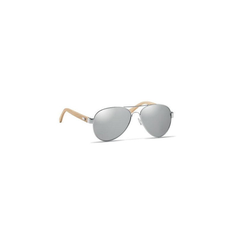 Lunettes de soleil s en bambou personnalisées - Protection UV400 HONIARA Matières : bambou Couleurs : argenté brillant objet pub