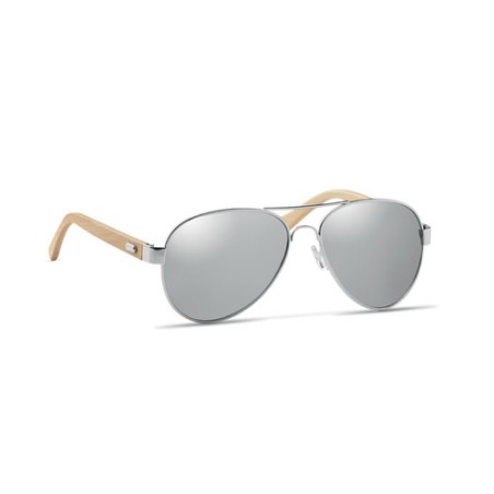 Lunettes de soleil s en bambou personnalisées - Protection UV400 HONIARA Matières : bambou Couleurs : argenté brillant objet pub
