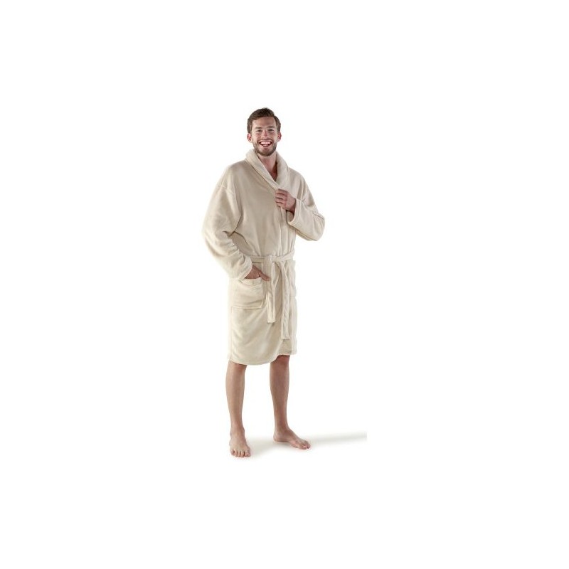 Peignoir personnalisé en laine polaire - Derek Matières : polaire Taille textile : L/XL Couleurs : beige impression haute défini