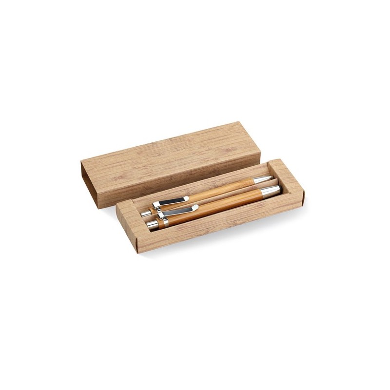 Coffret personnalisé de stylo et crayon en bambou - BAMBOOSET Matières : bambou Couleurs : bois