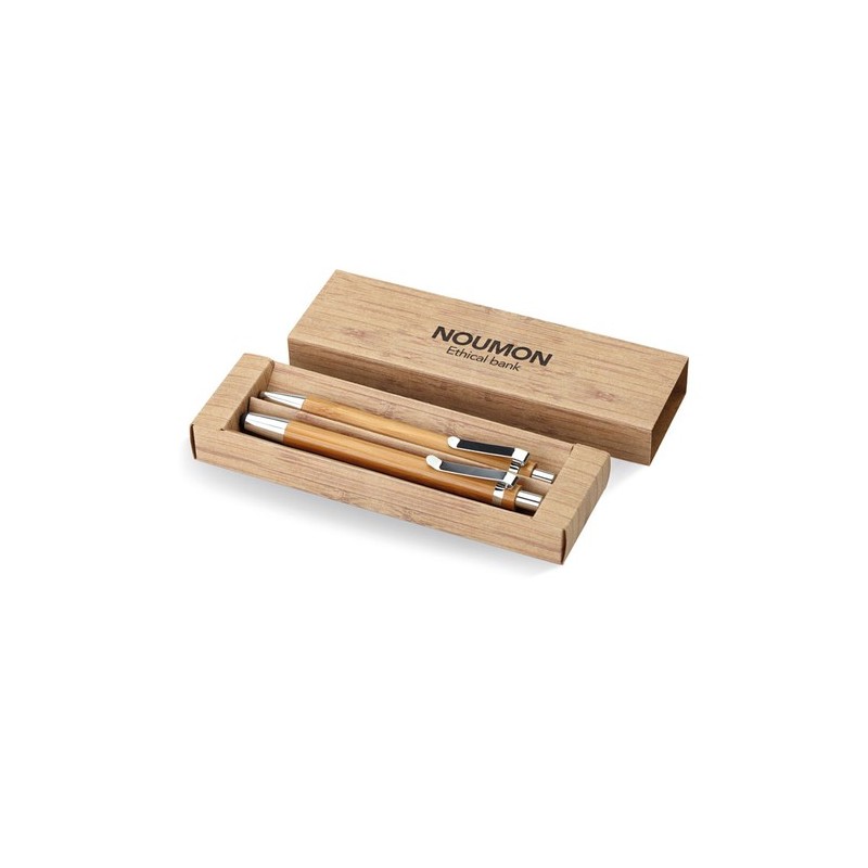 Coffret personnalisé de stylo et crayon en bambou - BAMBOOSET Matières : bambou Couleurs : bois impression haute définition