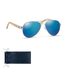 Lunettes de soleil s en bambou personnalisées - Protection UV400 HONIARA Matières : bambou Couleurs : bleu cadeau entreprise pas