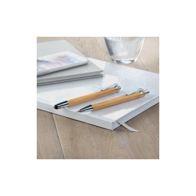 Coffret personnalisé de stylo et crayon en bambou - BAMBOOSET Matières : bambou Couleurs : bois marquage laser ultra précis