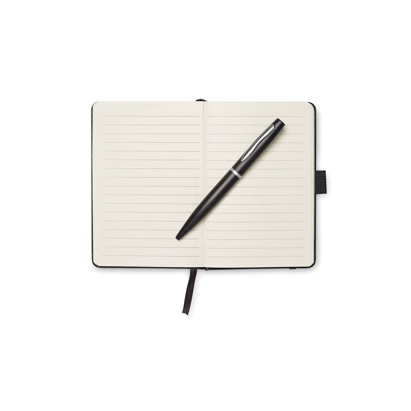 Carnet A6 personnalisable avec stylo  NOTALUX Matières : papier Couleurs : noir goodies publicitaire événementiel