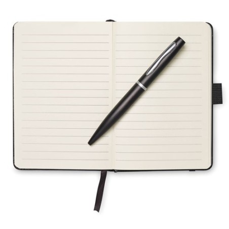 Carnet A6 personnalisable avec stylo  NOTALUX Matières : papier Couleurs : noir goodies publicitaire événementiel