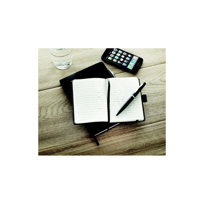 Carnet A6 personnalisable avec stylo  NOTALUX Matières : papier Couleurs : noir marquage laser ultra précis