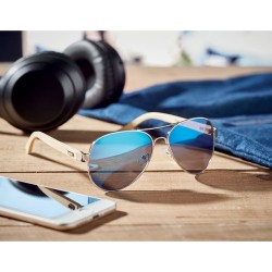 Lunettes de soleil s en bambou personnalisées - Protection UV400 HONIARA Matières : bambou Couleurs : bleu marquage couleur écla