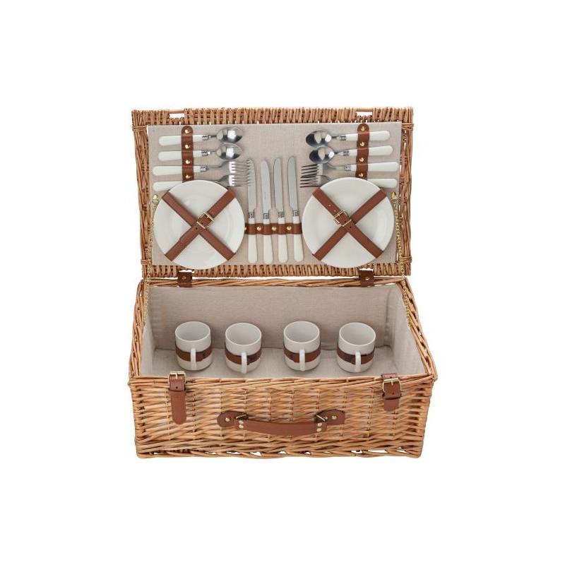 Panier pique-nique en osier personnalisé pour 4 personnes - Levin Matières : bois Couleurs : brun