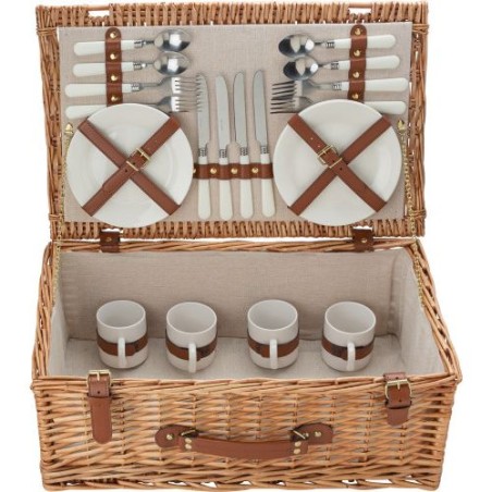 Panier pique-nique en osier personnalisé pour 4 personnes - Levin Matières : bois Couleurs : brun cadeau entreprise pas cher