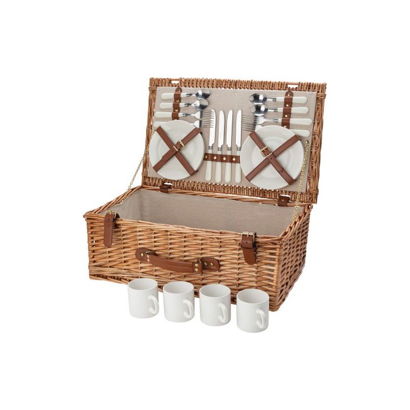 Panier pique-nique en osier personnalisé pour 4 personnes - Levin Matières : bois Couleurs : brun impression haute définition