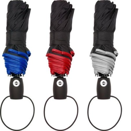 Parapluie pliable tempête personnalisé Ben Matières : pongée Couleurs : bleu marquage laser ultra précis