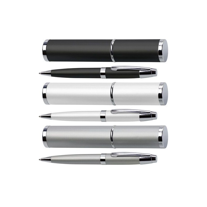 Stylo bille assorti personnalisé dans un tube Mark Matières : métal Couleurs : noir goodies publicitaire événementiel