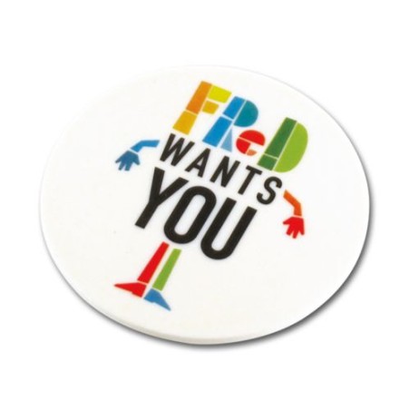 Badge Plastique Rond Ø55 mm avec Pince Épingle Personnalisé pas cher cadeau entreprise pas cher