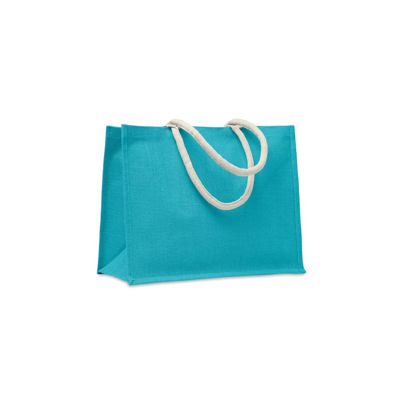 Sac Shopping Éco-responsable Personnalisé en Jute Élégant AURA Matières : jute Couleurs : turquoise cadeau entreprise pas cher