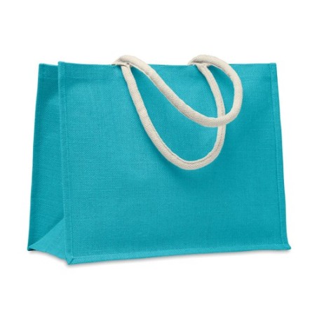 Sac Shopping Éco-responsable Personnalisé en Jute Élégant AURA Matières : jute Couleurs : turquoise cadeau entreprise pas cher