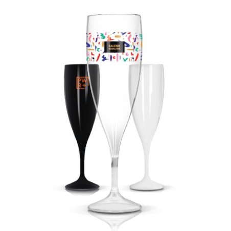 Flûte à Champagne Réutilisable en Plastique Éco-responsable Tritan 14 cl Ras Bord personnalisable avec votre logo