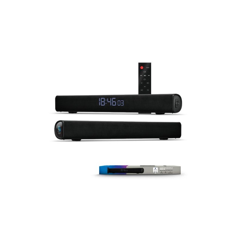 Enceinte Barre de Son Éco-responsable BT5.0 16 W (2x 8 W), Radio FM, Horloge - Son de Qualité Personnalisée