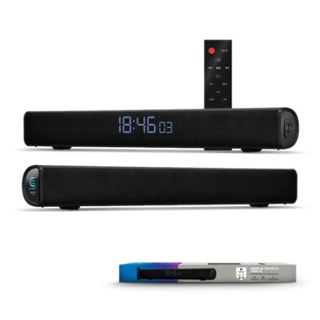 Enceinte Barre de Son Éco-responsable BT5.0 16 W (2x 8 W), Radio FM, Horloge - Son de Qualité Personnalisée