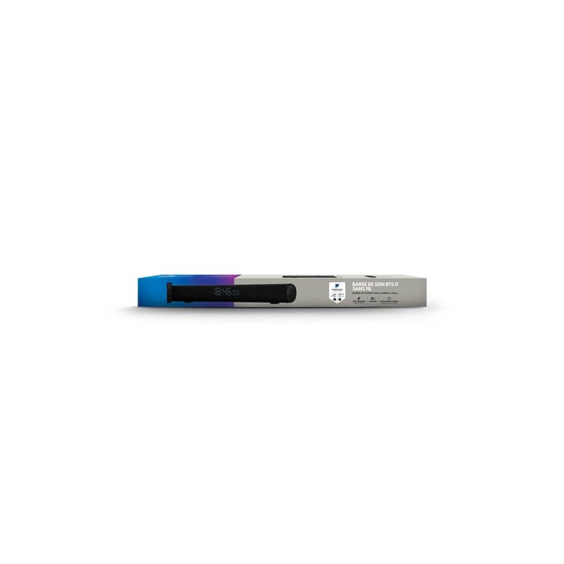 Enceinte Barre de Son Éco-responsable BT5.0 16 W (2x 8 W), Radio FM, Horloge - Son de Qualité Personnalisée impression haute déf