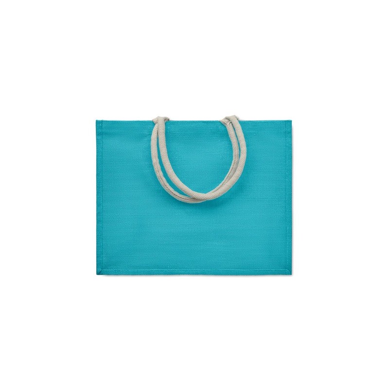 Sac Shopping Éco-responsable Personnalisé en Jute Élégant AURA Matières : jute Couleurs : turquoise impression haute définition
