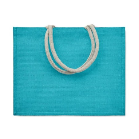 Sac Shopping Éco-responsable Personnalisé en Jute Élégant AURA Matières : jute Couleurs : turquoise impression haute définition