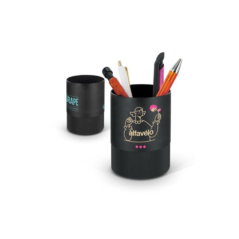 Pot à Crayons Éco-responsable en Plastique Recyclé Noir Personnalisable