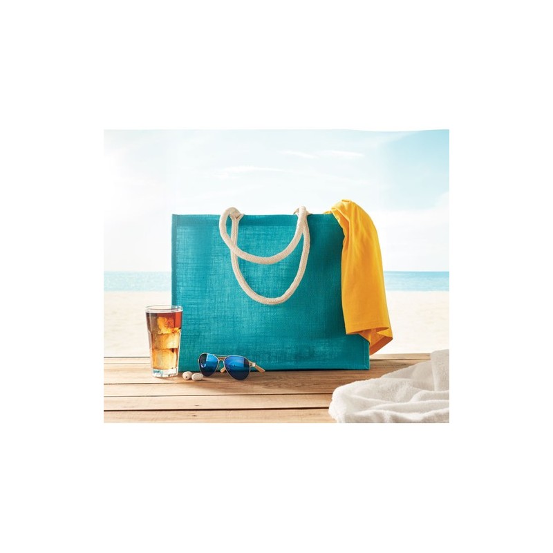 Sac Shopping Éco-responsable Personnalisé en Jute Élégant AURA Matières : jute Couleurs : turquoise goodies entreprise design