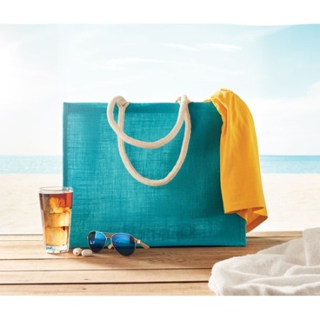 Sac Shopping Éco-responsable Personnalisé en Jute Élégant AURA Matières : jute Couleurs : turquoise goodies entreprise design