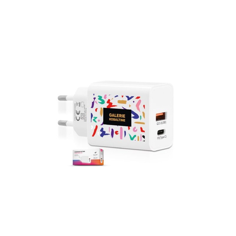 Chargeur secteur rapide 20W USB QC3.0 & Type-C PD personnalisé pas cher