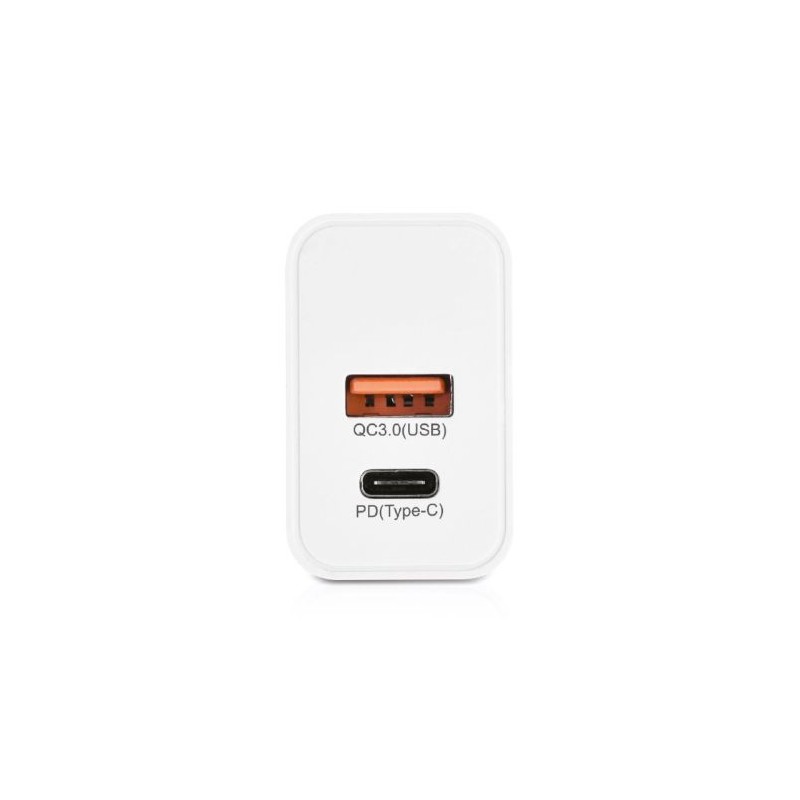 Chargeur secteur rapide 20W USB QC3.0 & Type-C PD personnalisé pas cher personnalisable avec votre logo