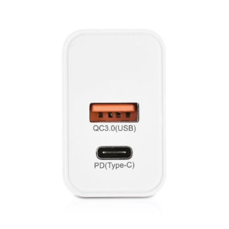 Chargeur secteur rapide 20W USB QC3.0 & Type-C PD personnalisé pas cher personnalisable avec votre logo