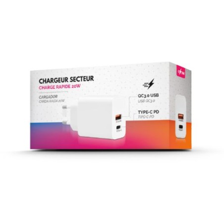 Chargeur secteur rapide 20W USB QC3.0 & Type-C PD personnalisé pas cher cadeau entreprise pas cher