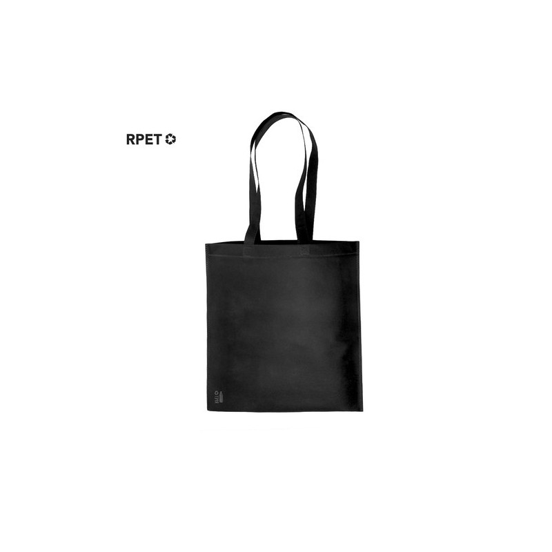 Sac Éco-responsable Personnalisé de Shopping Mariek pas cher Matières : PET recyclé Couleurs : noir marquage laser ultra précis
