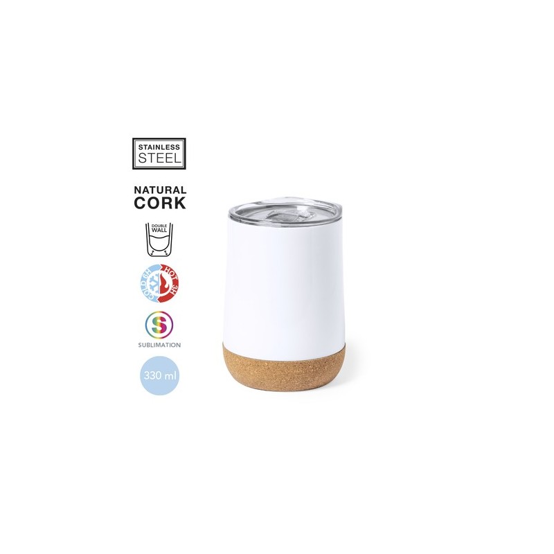 Verre Thermique Personnalisé pour Sublimation - Barker Matières : liège Couleurs : blanc personnalisable avec votre logo