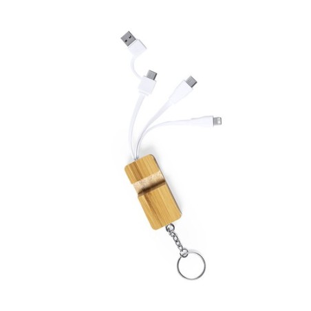 Câble de Charge Multifonction Éco-responsable Drusek Matières : bambou personnalisable avec votre logo