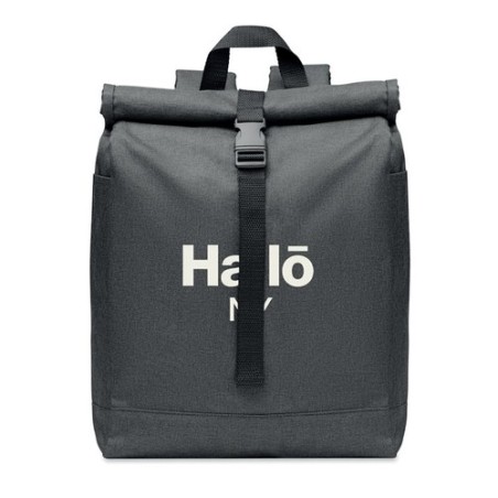 Sac à dos  600D RPET 2 tons UDINE Matières : PET recyclé Couleurs : noir marquage laser ultra précis