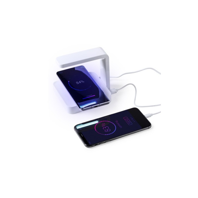 Lampe UV Stérilisatrice Éco-responsable et Chargeur Sans Fil Personnalisé - Blay Couleurs : blanc marquage laser ultra précis