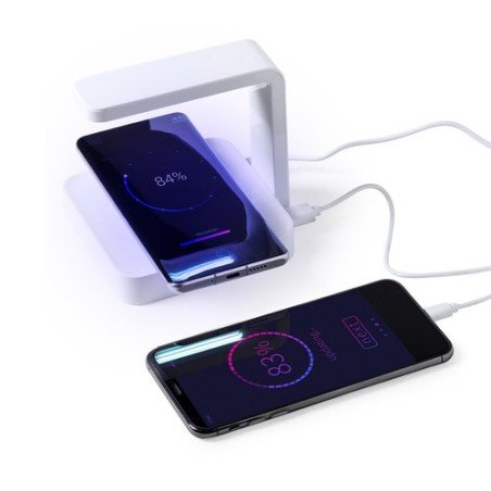 Lampe UV Stérilisatrice Éco-responsable et Chargeur Sans Fil Personnalisé - Blay Couleurs : blanc marquage laser ultra précis