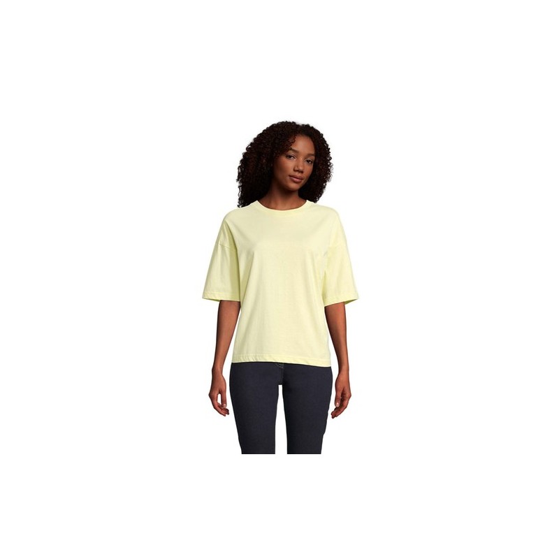 T-Shirt Oversize Personnalisé Femme BOXY WOMEN Taille textile : XS Couleurs : jaune clair personnalisable avec votre logo
