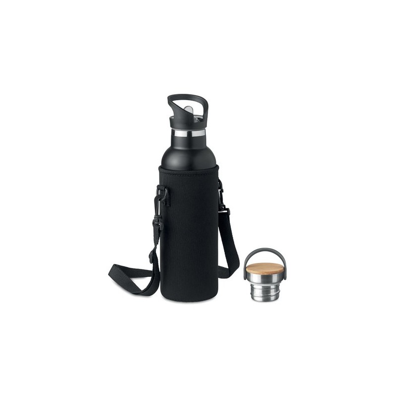 Gourde à double paroi personnalisée 700ml TIKSI Matières : acier inoxydable Couleurs : noir