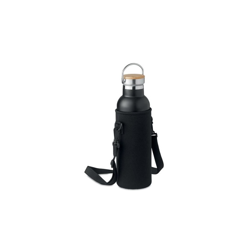 Gourde à double paroi personnalisée 700ml TIKSI Matières : acier inoxydable Couleurs : noir cadeau entreprise pas cher