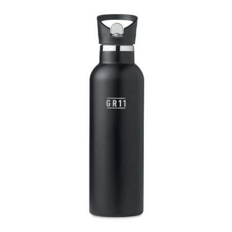 Gourde à double paroi personnalisée 700ml TIKSI Matières : acier inoxydable Couleurs : noir goodies publicitaire événementiel