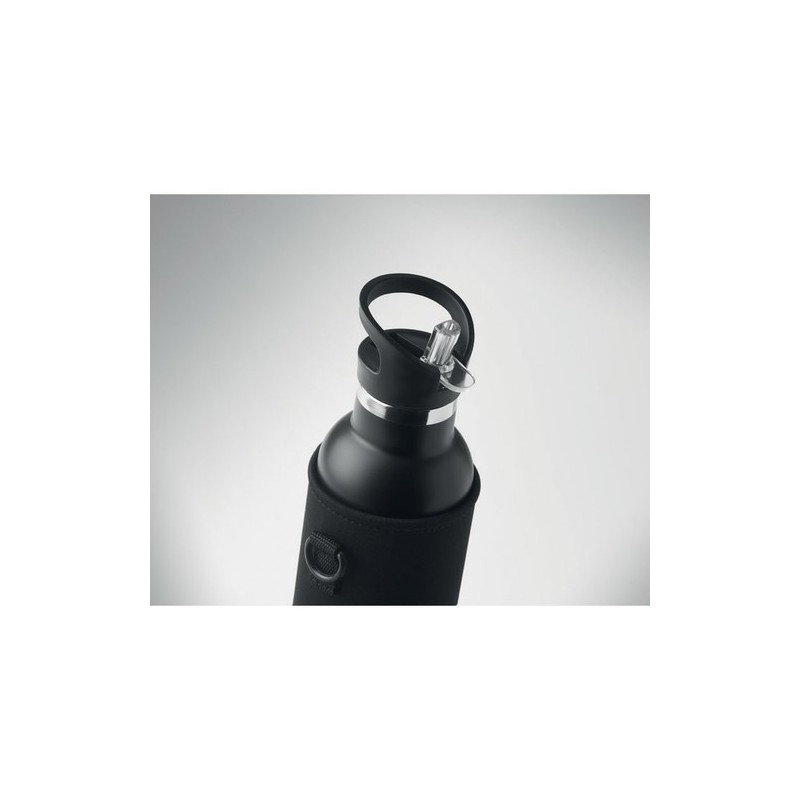 Gourde à double paroi personnalisée 700ml TIKSI Matières : acier inoxydable Couleurs : noir marquage laser ultra précis