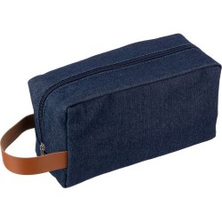 Trousse de toilette en denim personnalisée pas cher - Marianne Matières : polyester Couleurs : bleu marquage laser ultra précis