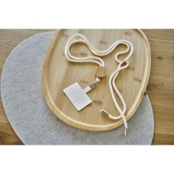 Porte-téléphone lanyard personnalisé en coton - Lucia Matières : bambou Couleurs : sable cadeau entreprise pas cher