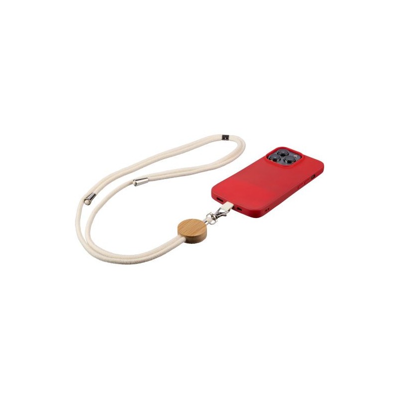 Porte-téléphone lanyard personnalisé en coton - Lucia Matières : bambou Couleurs : sable goodies publicitaire événementiel