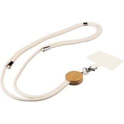 Porte-téléphone lanyard personnalisé en coton - Lucia Matières : bambou Couleurs : sable marquage laser ultra précis