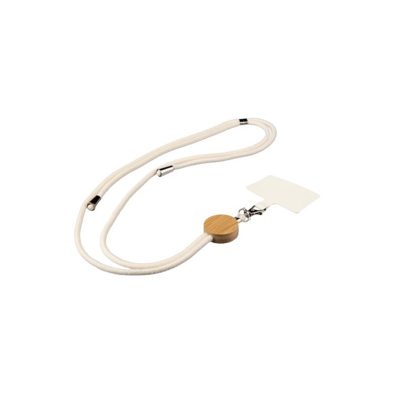 Porte-téléphone lanyard personnalisé en coton - Lucia Matières : bambou Couleurs : sable marquage laser ultra précis