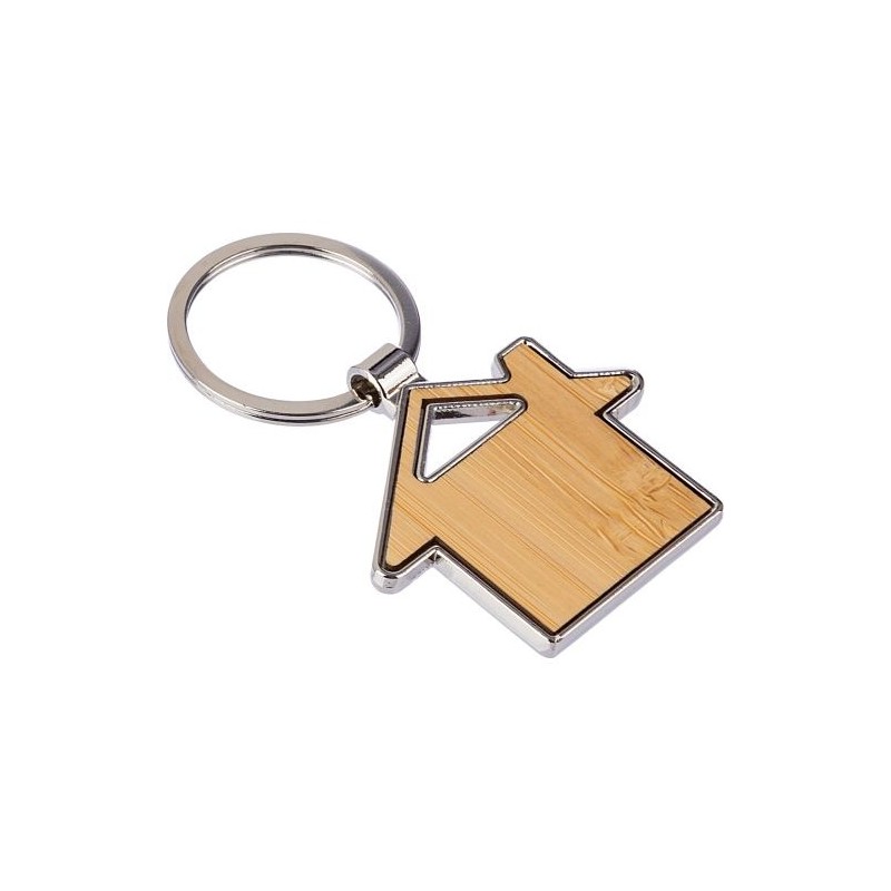 Porte-clés personnalisés en zinc et bambou - Bernd Matières : bambou Couleurs : brun marquage laser ultra précis
